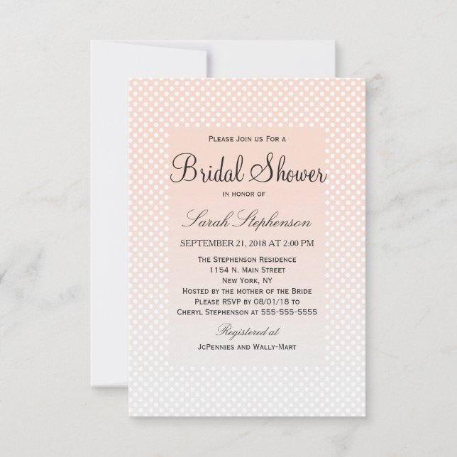 Summery Coral Peach to Grey Gradient Polka Dots Invitation (Front)