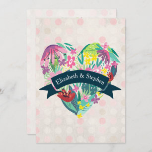 Summery Floral Heart with Ribbon Wedding Invitation
