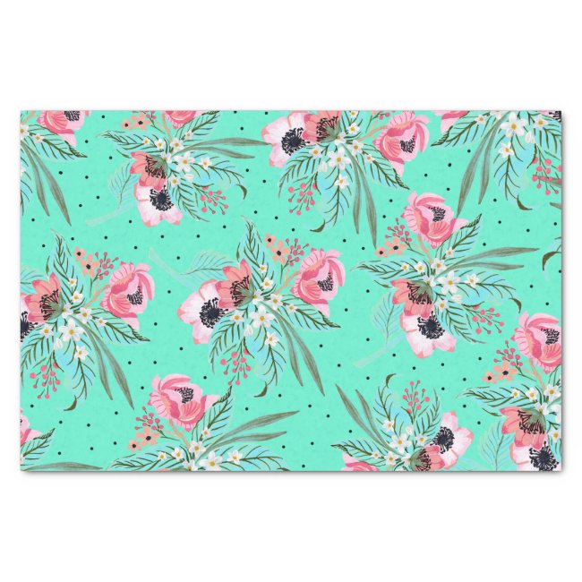 Summery Floral Pattern - Teal Tissue Paper