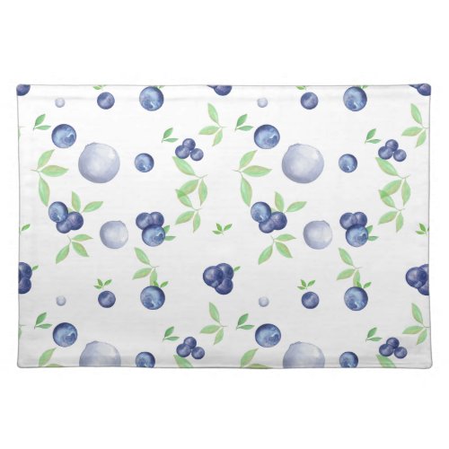 Summery Fresh Watercolor Blueberry Cloth Placemat