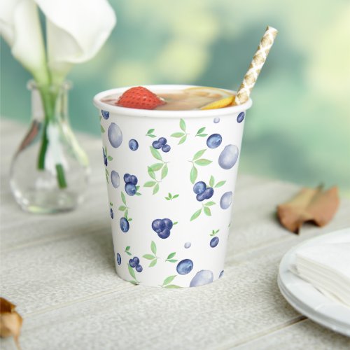 Summery Fresh Watercolor Blueberry Paper Cups