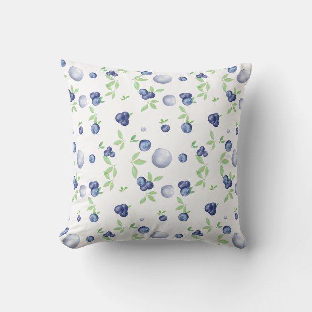 Summery Fresh Watercolor Blueberry Throw Pillow (Front)