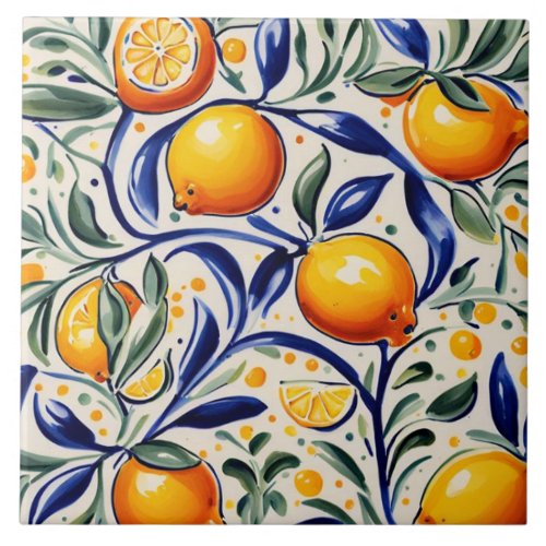 Summery Mediterranean Italian Lemon pattern Ceramic Tile