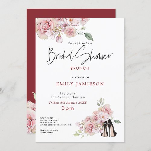 Summery Pink Flowers Stilletto Shoes Bridal Shower Invitation
