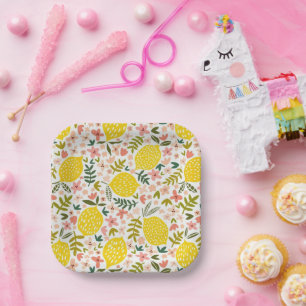 Summery Pink Lemonade Flower Paper Plates