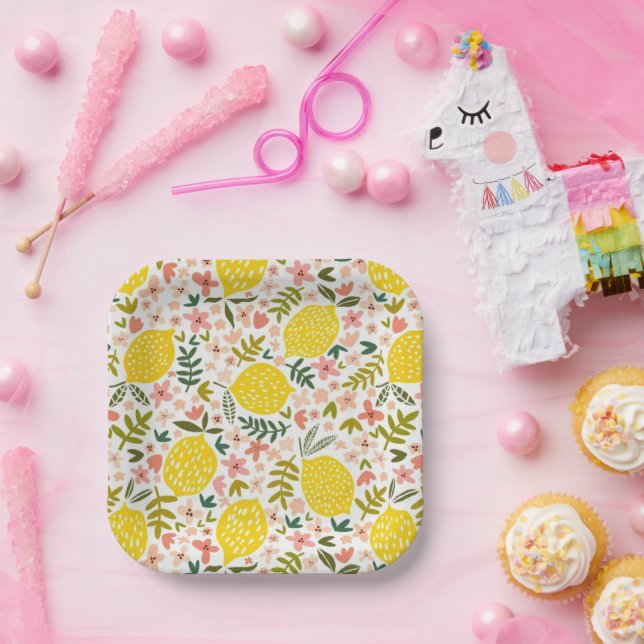 Summery Pink Lemonade Flower Paper Plates (Party)