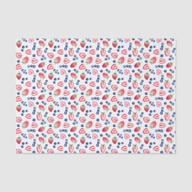 Summery Red White Blue Strawberries Blueberries Tissue Paper (Front)