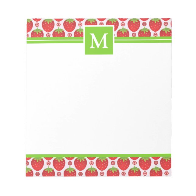 Summery Strawberries Monogram Notepad (Front)