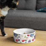 Summery Sweet Berry Pattern | Monogram Bowl<br><div class="desc">Design features an allover pattern of sweet watercolor berries: strawberries, blueberries, blackberries and cherries, with your pet's name or choice of personalization. Add your custom wording to this design by using the "Edit this design template" boxes on the right hand side of the item, or click the blue "Customize it"...</div>
