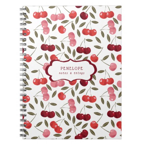 Summery Sweet Cherry Pattern  Monogram Notebook