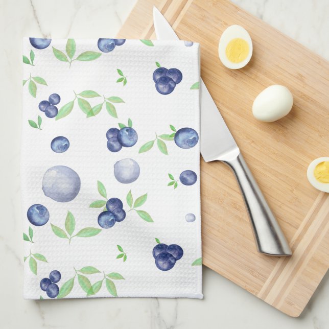 Summery Watercolor Blueberry  Kitchen Towel (Quarter Fold)