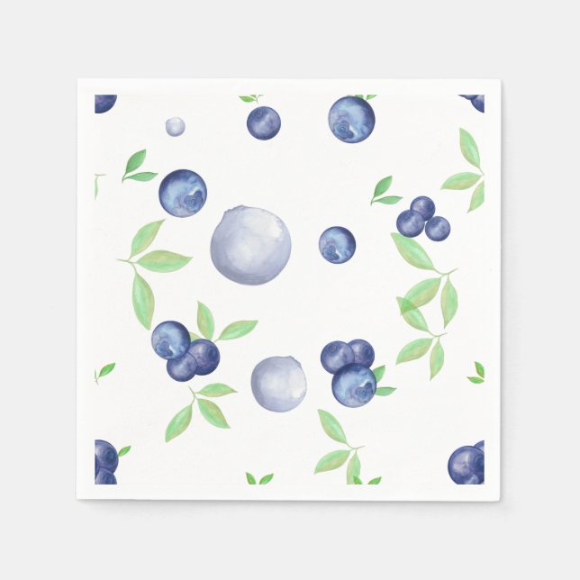 Summery Watercolor Blueberry Napkins (Front)
