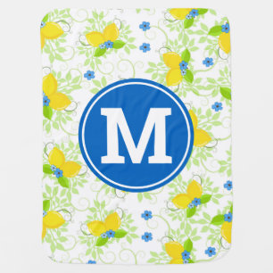 Summery White and Yellow Lemons Floral Pattern Baby Blanket