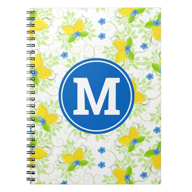 Summery White and Yellow Lemons Floral Pattern Notebook (Front)