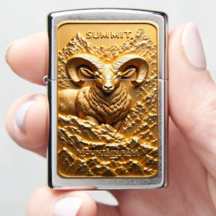 Summit Mountain Ram Matte Gold Zippo Lighter