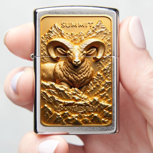 Summit Mountain Ram Matte Gold Zippo Lighter (In Hand)