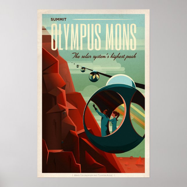 SUMMIT OLYMPUS MONS Tour SpaceX Retro Mars Colony Poster (Front)