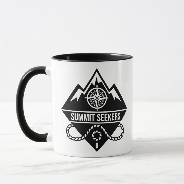 Summit Seekers Mountain Climbing Badge Design Mug (Left)