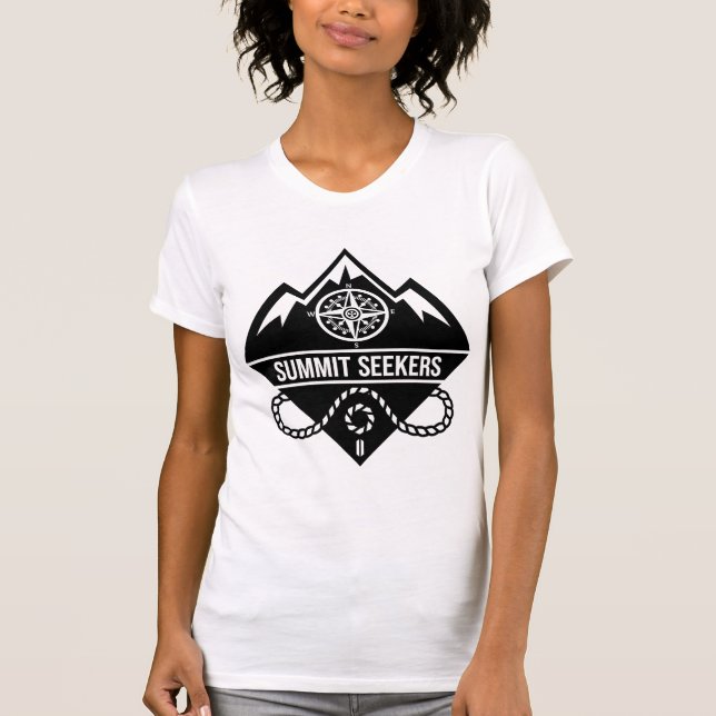 Summit Seekers Mountain Climbing Badge Design T-Shirt (Front)