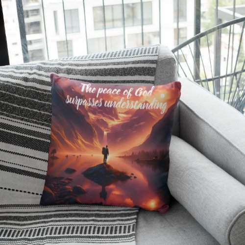 Summit Serenity Man Overlooking Mountain Lake Throw Pillow