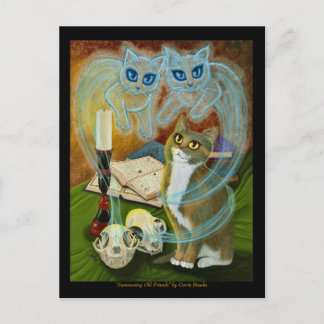 Summoning Old Friends, Ghost Cat Art Postcard
