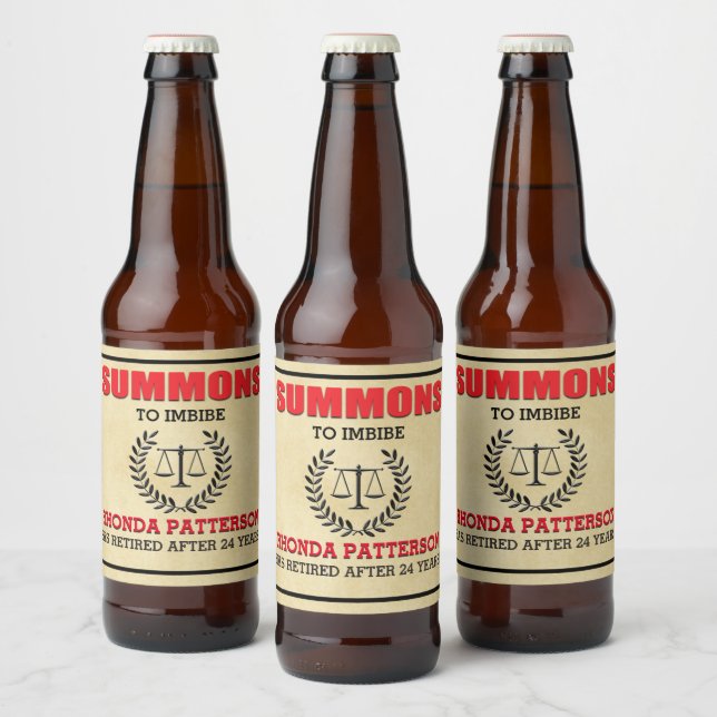 Summons Retirement Party Beer Bottle Label (Bottles)