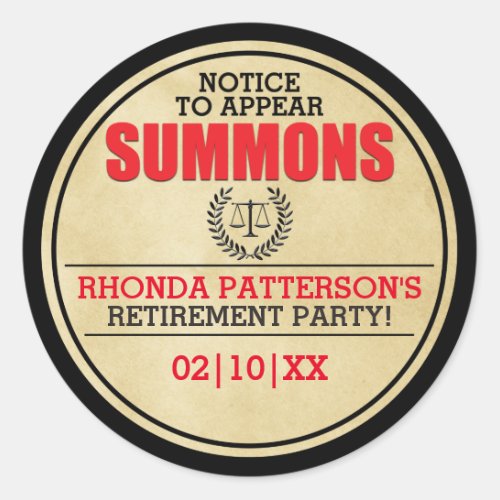 Summons Retirement Party Envelope Seal