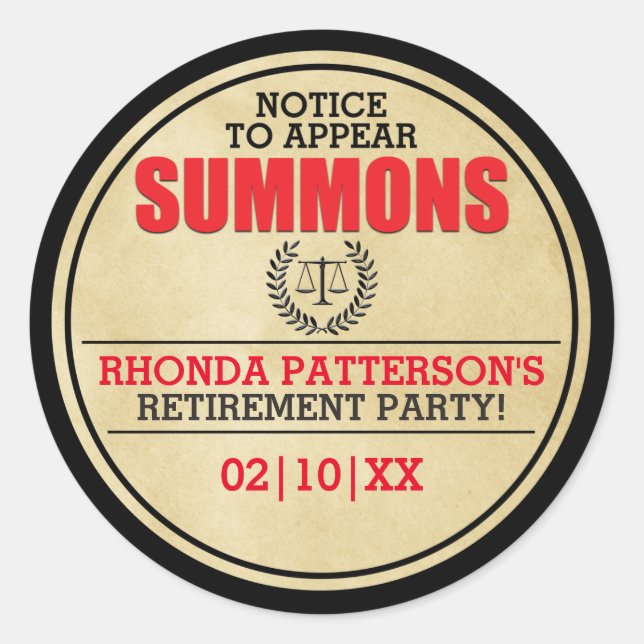 Summons Retirement Party Envelope Seal (Front)