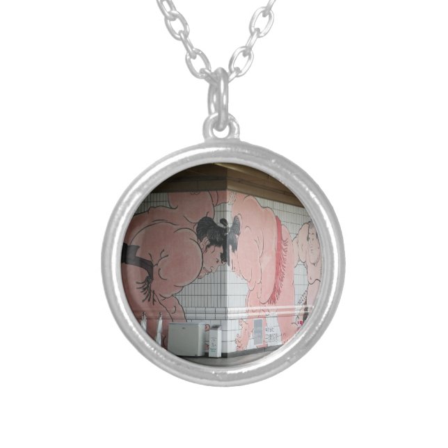 Sumo Mural Wall Art Silver Plated Necklace (Front)