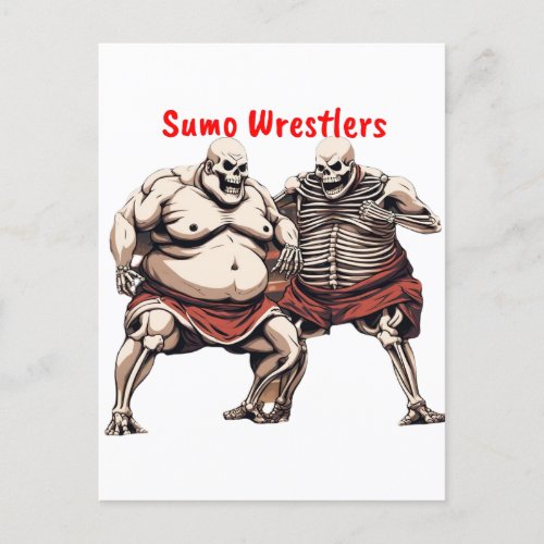 Sumo Skeleton Wrestlers In Action  Postcard