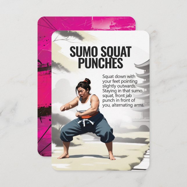 Sumo Squat Punches Fitness Card with Pink Backing (Front/Back)