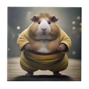 "Sumo Squeakdown: The Mighty Guinea Pig Wrestler" Ceramic Tile
