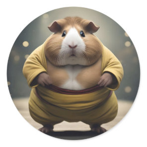 "Sumo Squeakdown: The Mighty Guinea Pig Wrestler" Classic Round Sticker