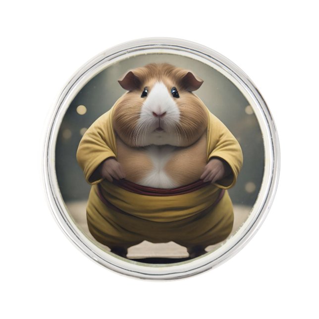"Sumo Squeakdown: The Mighty Guinea Pig Wrestler" Lapel Pin (Front)