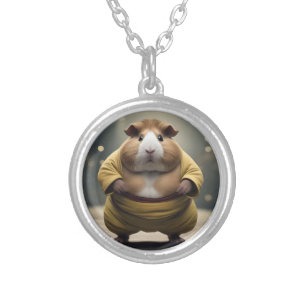 "Sumo Squeakdown: The Mighty Guinea Pig Wrestler" Silver Plated Necklace