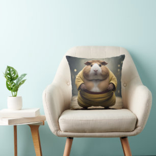 "Sumo Squeakdown: The Mighty Guinea Pig Wrestler" Throw Pillow