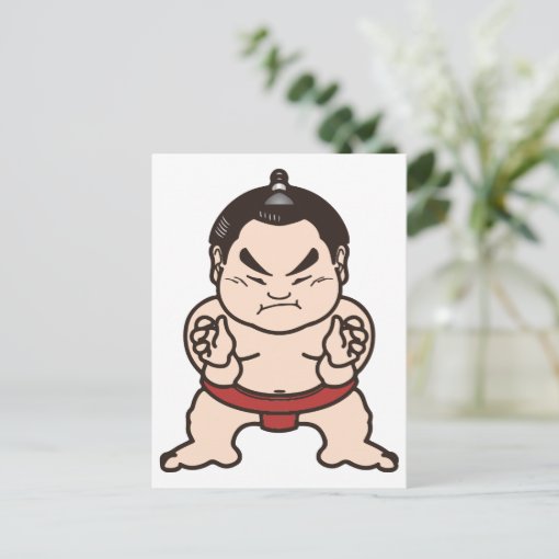 Sumo Wrestler Cartoon Japan Japanese Wrestling Postcard 