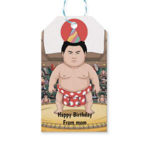 Sumo wrestler in dohy japanese flag gift tags
