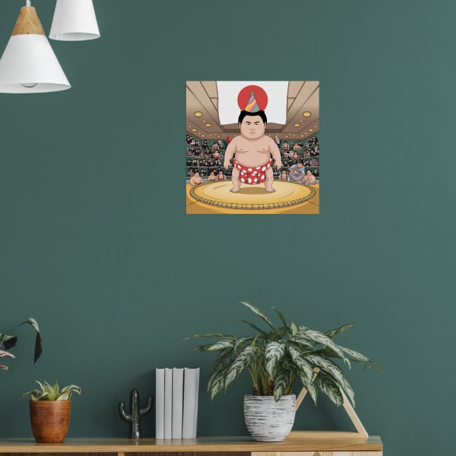 Sumo wrestler in dohy japanese flag poster (Living Room 1)