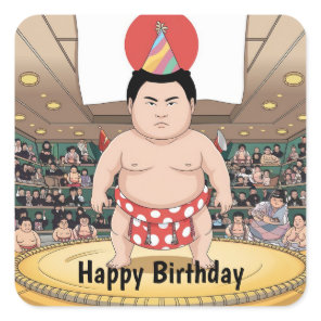 Sumo wrestler in dohy japanese flag square sticker