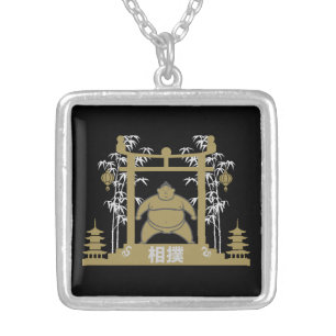 Sumo Wrestler Silver Plated Necklace