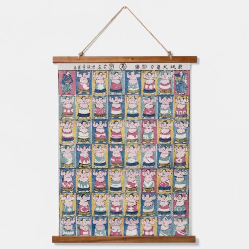 Sumo Wrestlers Wood_Topped Wall Tapestry Hanging Tapestry