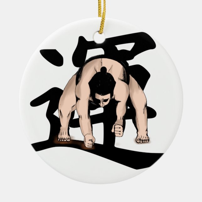 sumo-wrestling ceramic ornament (Front)