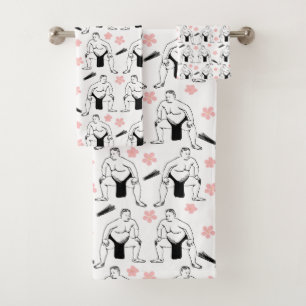 Sumo's and Cherry Blossoms Bath Towel Set