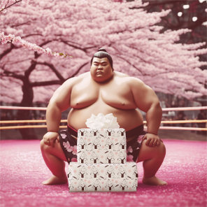 Sumo's and Cherry Blossoms wrapping paper