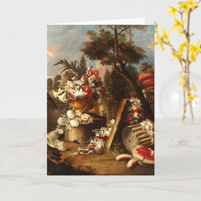 Sumptuous Floral and Fruit Still Life Card (Yellow Flower)