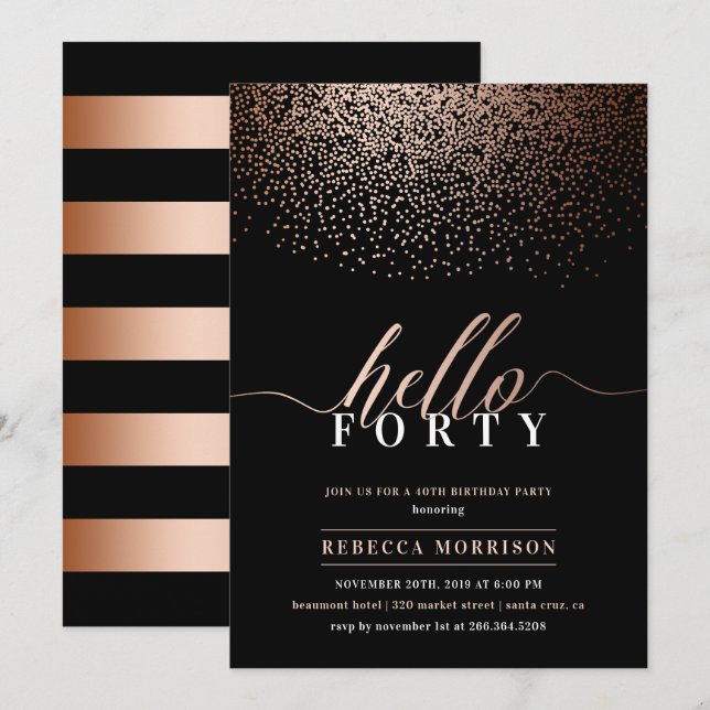 Sumptuous Rose Gold/Copper Any Age Birthday Party Invitation (Front/Back)