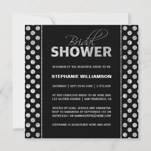 Sumptuous Silver on Black Bridal Shower Invitation
