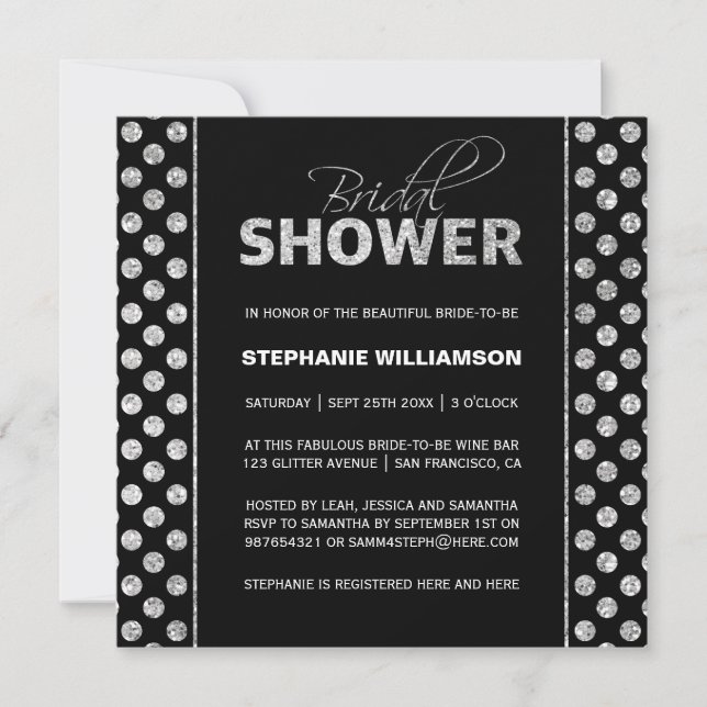 Sumptuous Silver on Black Bridal Shower Invitation (Front)