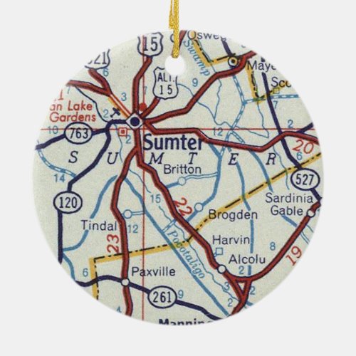Sumter SC Vintage Map Ceramic Ornament